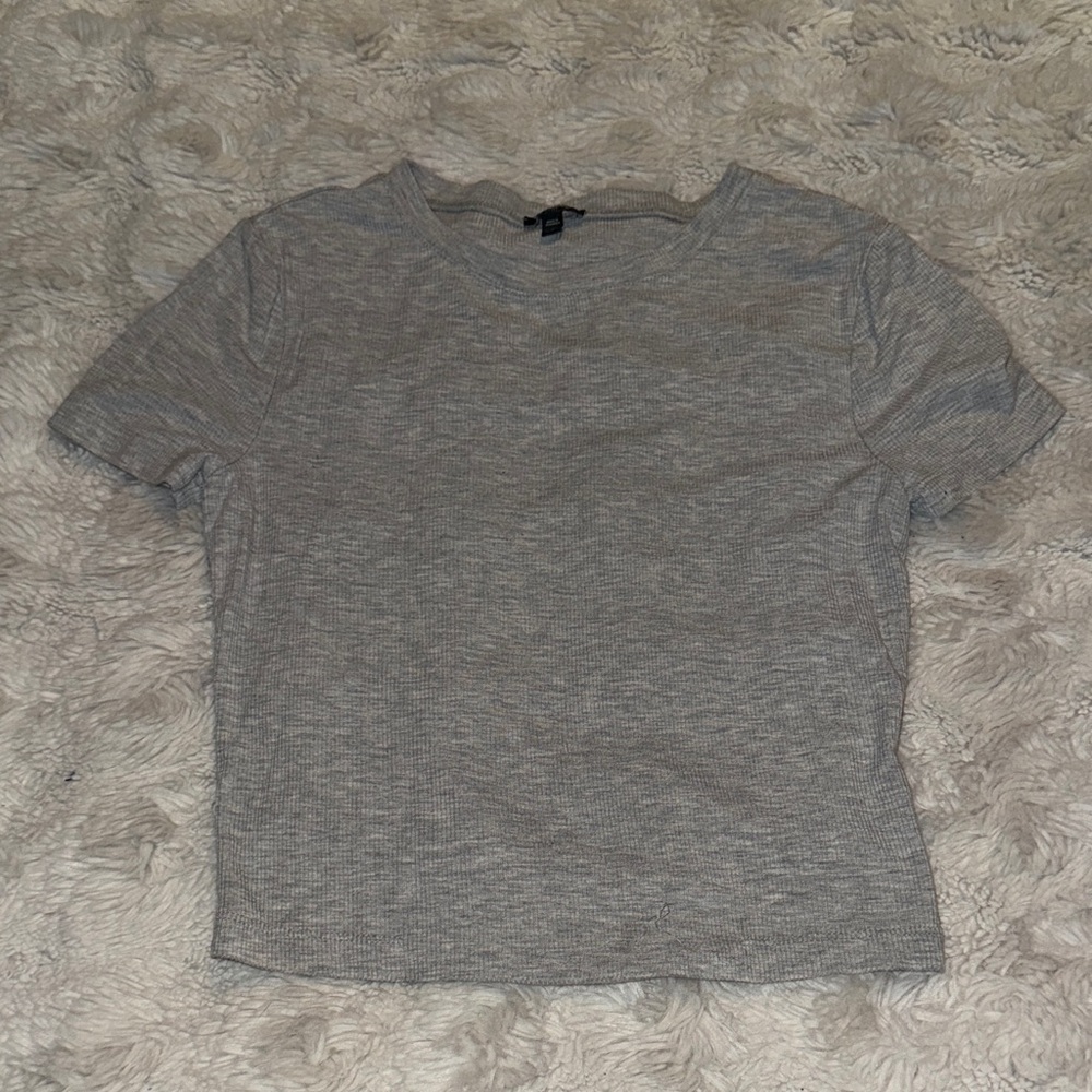 Express Heather Gray Womens Short Sleeve Tee Ribbed